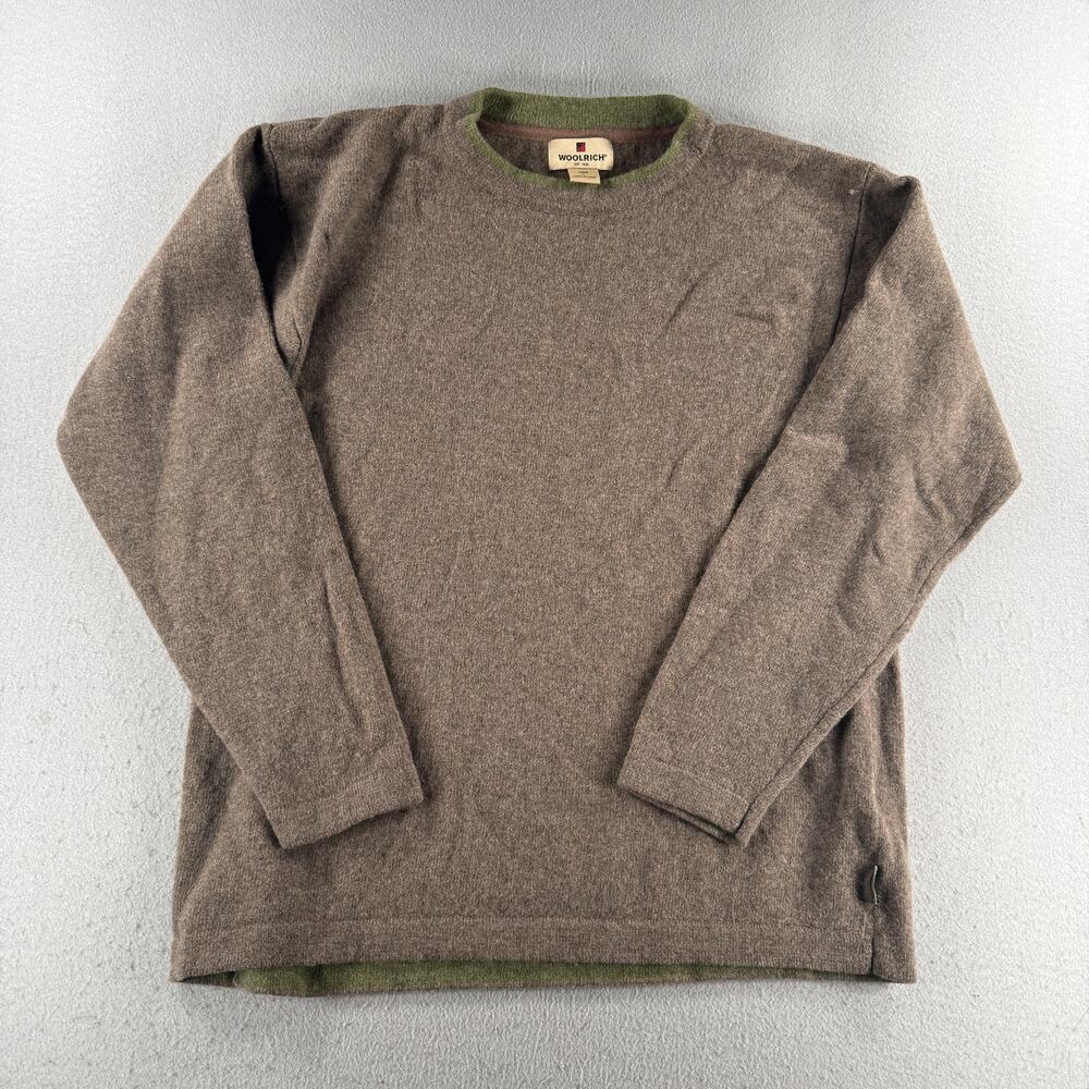 Woolrich Mens Large Lambswool Sweater Brown Heather Crewneck 100% Wool Pullover